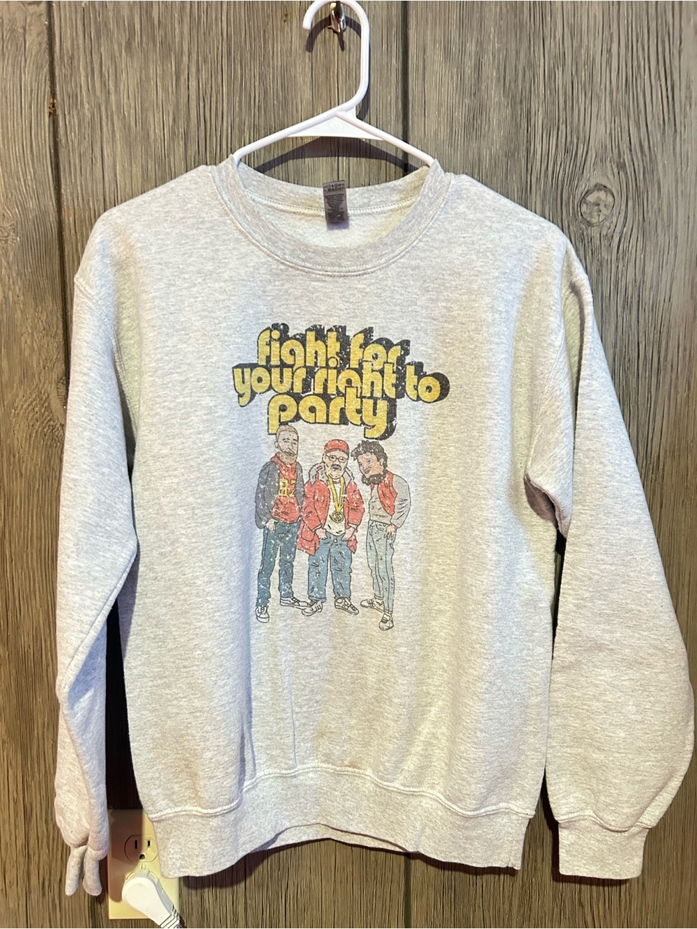 Gildan Heather Gray Graphic Cowl Sweatshirt "Fight for Your Right to Party"